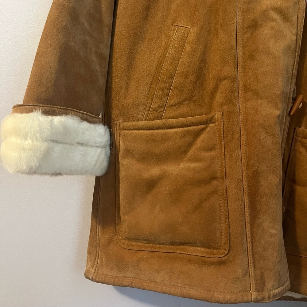 Vintage NY Jeans Cinnamon Brown Leather Coat Shearling Lining Front Toggles M - Picture 6 of 16